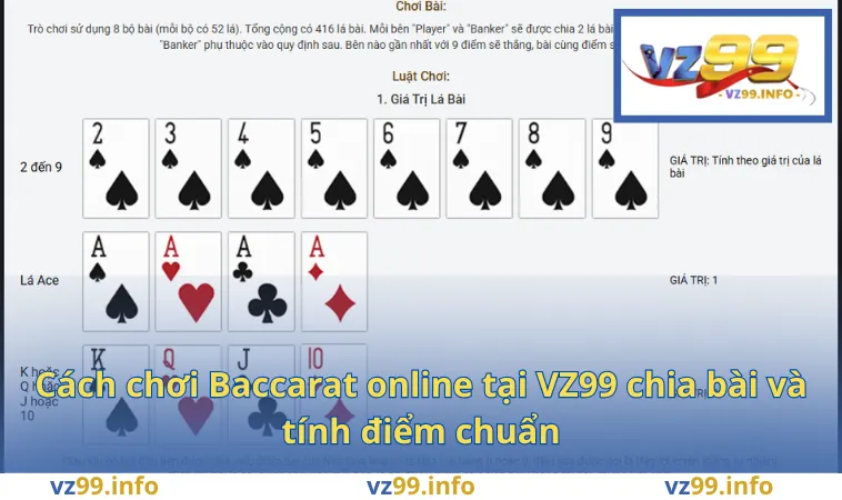 Cách chơi Baccarat online tại VZ99 chia bài và tính điểm chuẩn