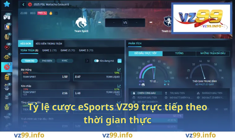Tỷ lệ cược eSports VZ99 trực tiếp theo thời gian thực