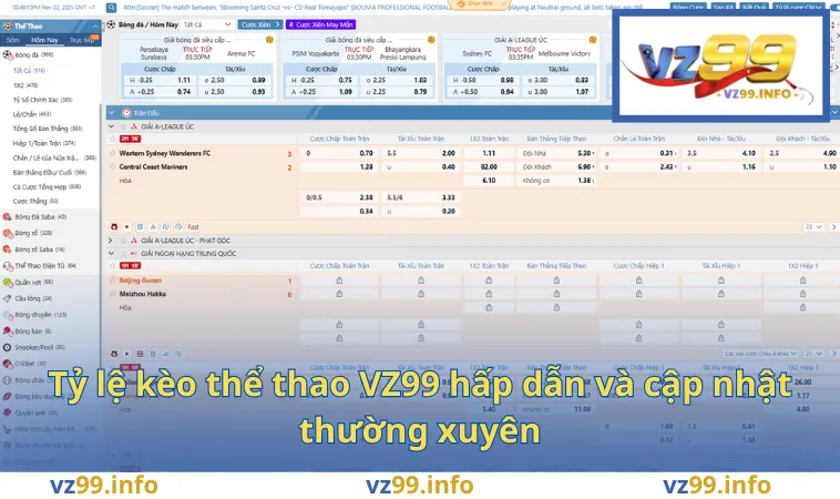 Tỷ lệ kèo thể thao VZ99 hấp dẫn và cập nhật thường xuyên