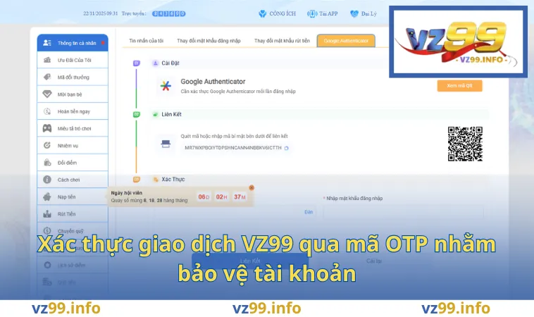 Xác thực giao dịch VZ99 qua mã OTP nhằm bảo vệ tài khoản